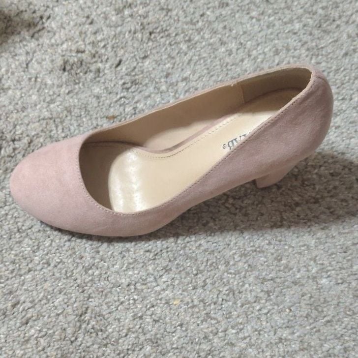 JustFab Blush Pink Suede Round Toe Block Heel Pumps 3