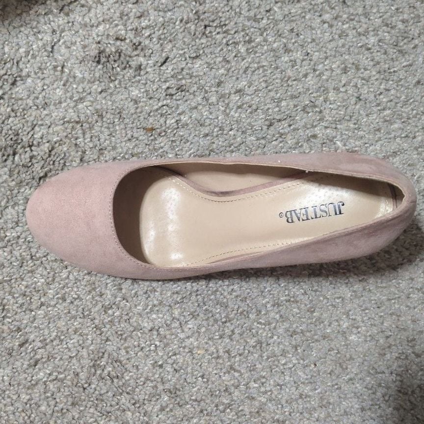 JustFab Blush Pink Suede Round Toe Block Heel Pumps 4