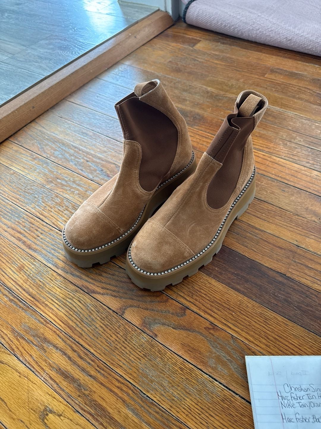 Jimmy Choo Clayton Caramel Suede Crystal Welt Platform Chelsea Boots 2