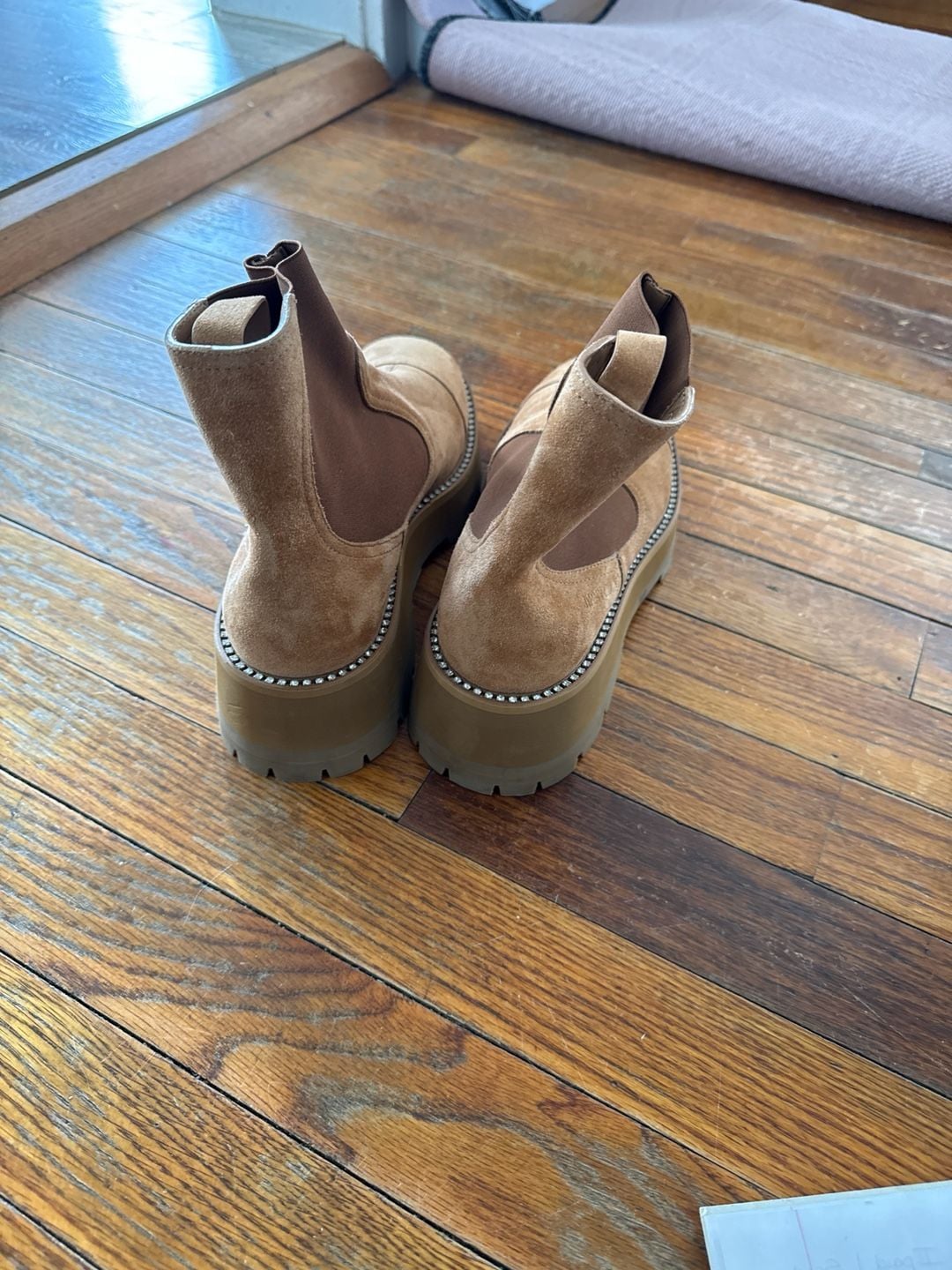 Jimmy Choo Clayton Caramel Suede Crystal Welt Platform Chelsea Boots 4