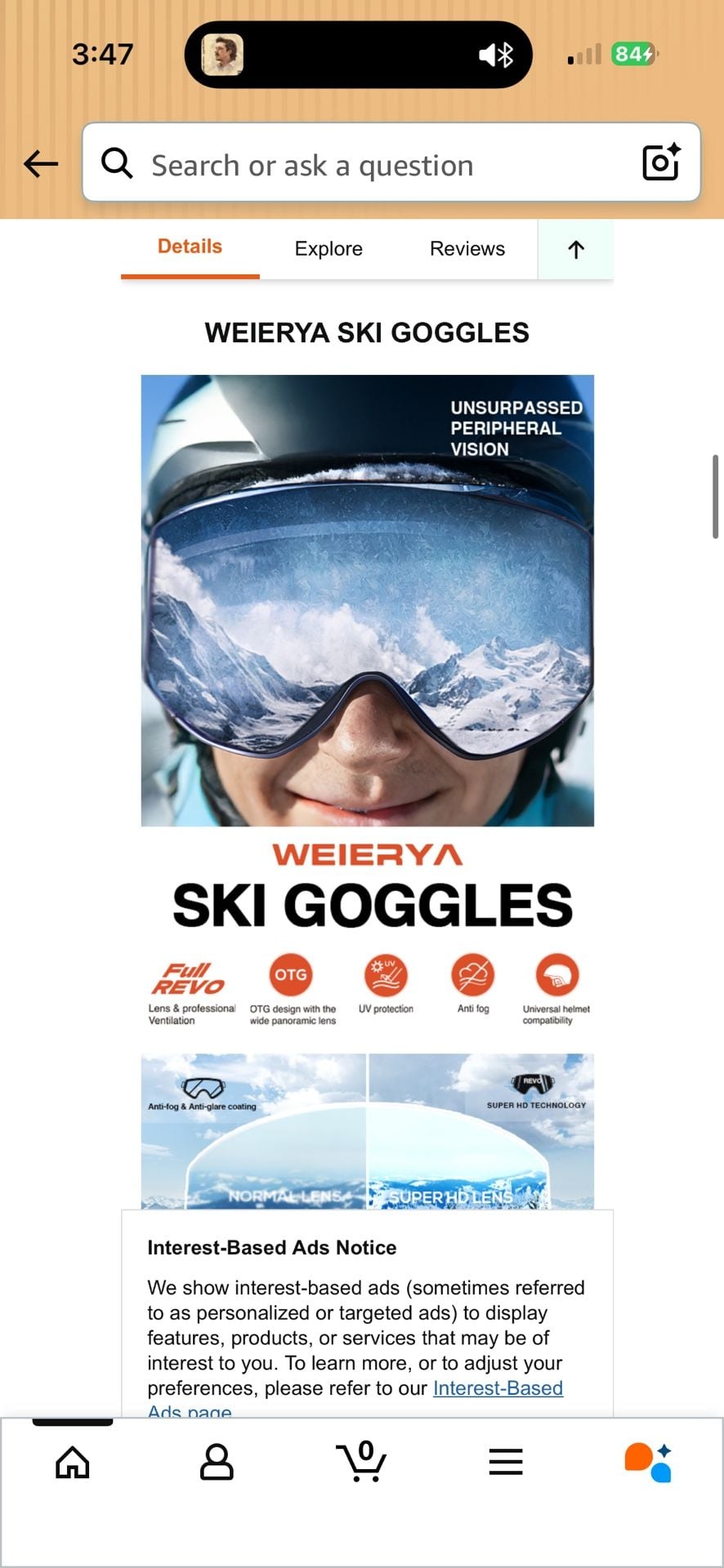 WEIRA Ski Goggles OTG Anti-Fog Snow Snowboard Goggles Over Glasses UV Protection 9