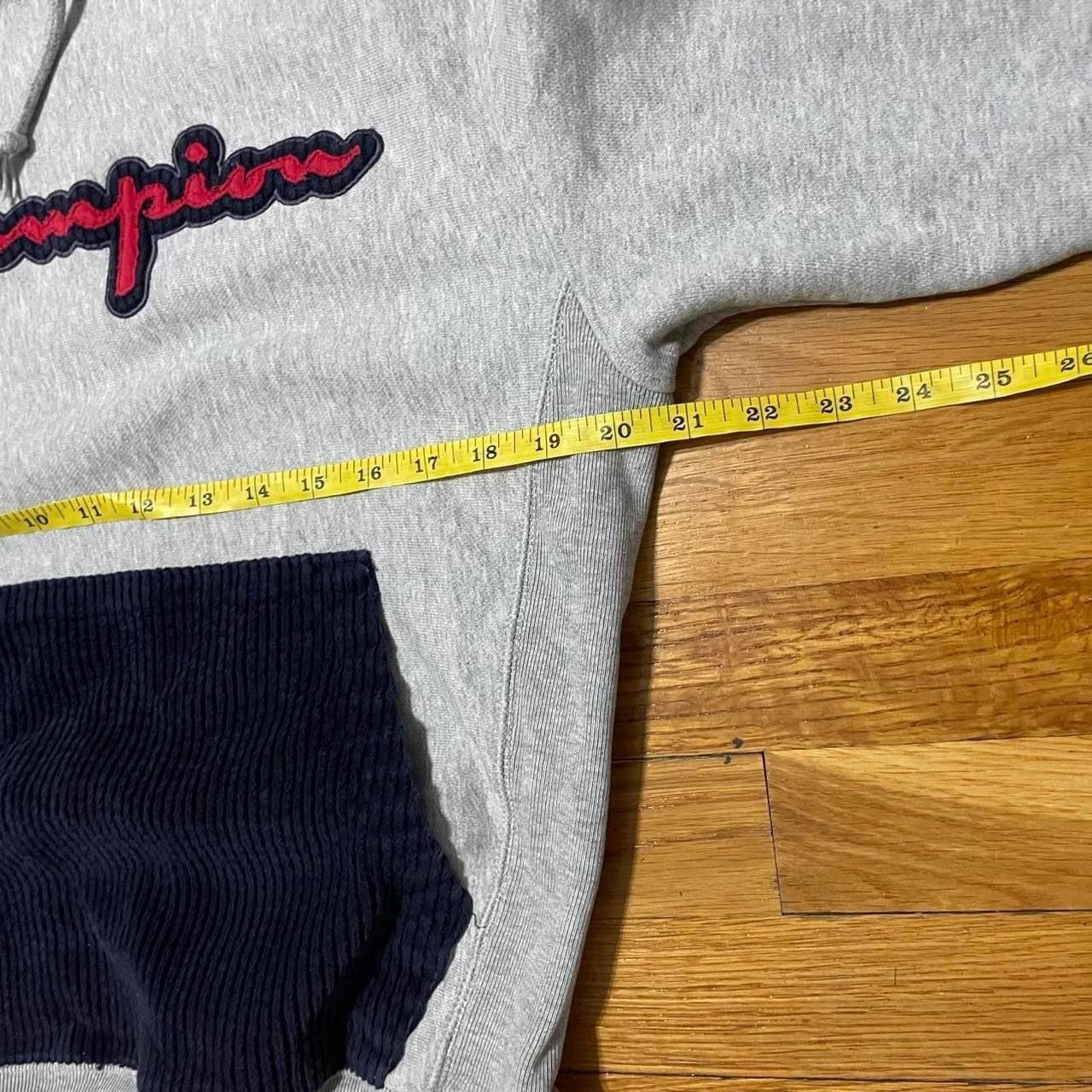 Mens Champion Grey Hoodie with Navy Corduroy Hood and Pocket 5
