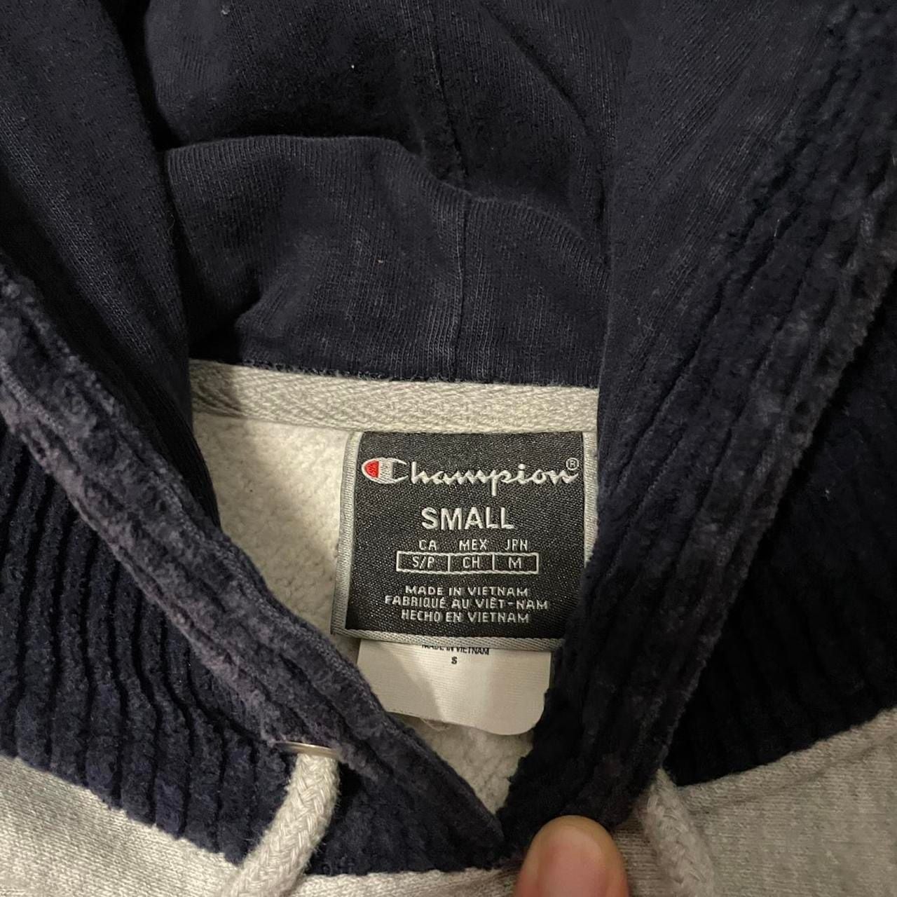 Mens Champion Grey Hoodie with Navy Corduroy Hood and Pocket 8