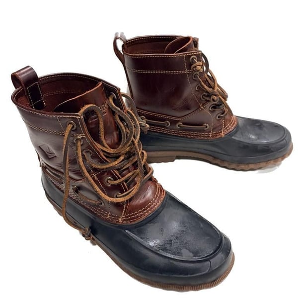 Sperry Waterproof Leather Duck Boots Hunting Boots Dark Brown Mens Size 7.5