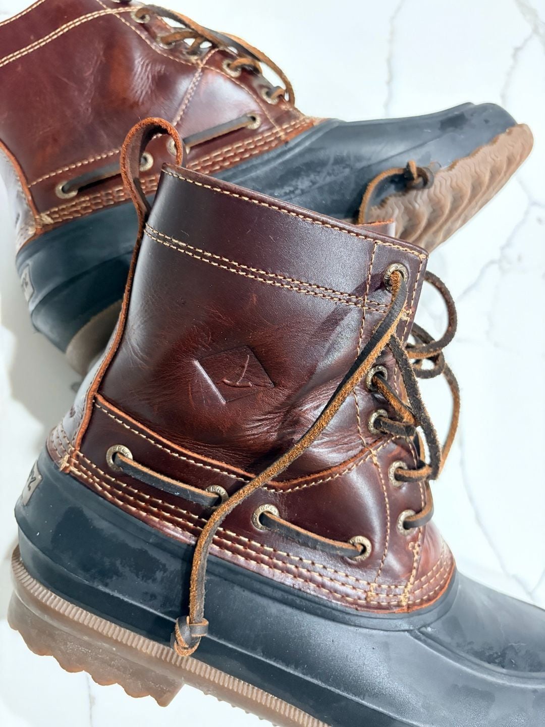 Sperry Waterproof Leather Duck Boots Hunting Boots Dark Brown Mens Size 7.5 6