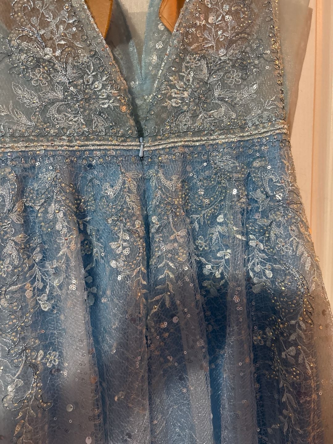 Ellie Wilde by Mon Cheri EW121057 Blue V-Neck Sequined Lace Prom Gown 6