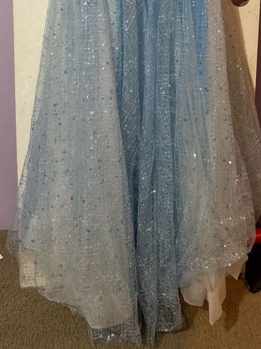 Ellie Wilde by Mon Cheri EW121057 Blue V-Neck Sequined Lace Prom Gown 5