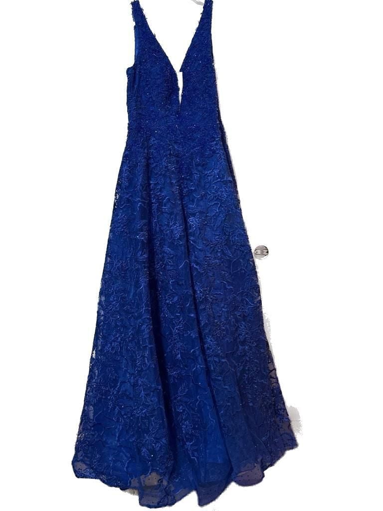 Ellie Wilde EW120026 Royal Blue Lace V-Neck Sequin Prom Gown 1