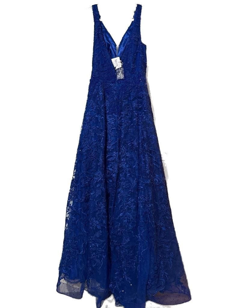 Ellie Wilde EW120026 Royal Blue Lace V-Neck Sequin Prom Gown 3