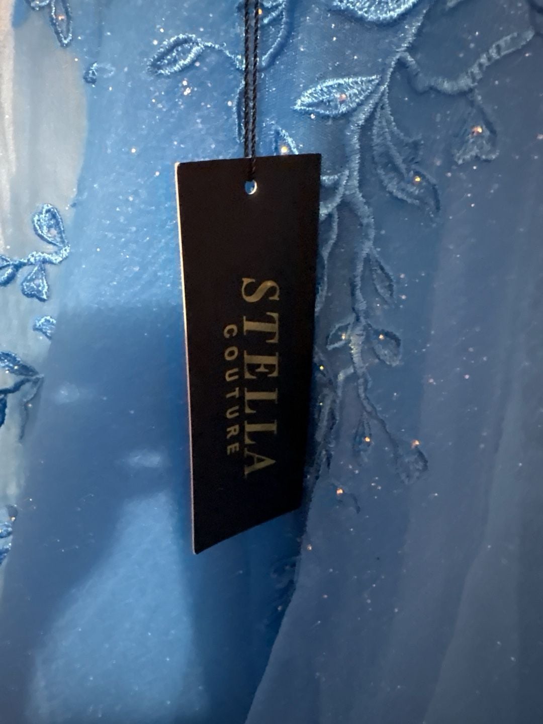 Stella Couture Blue Glitter Prom Dress Lace 7