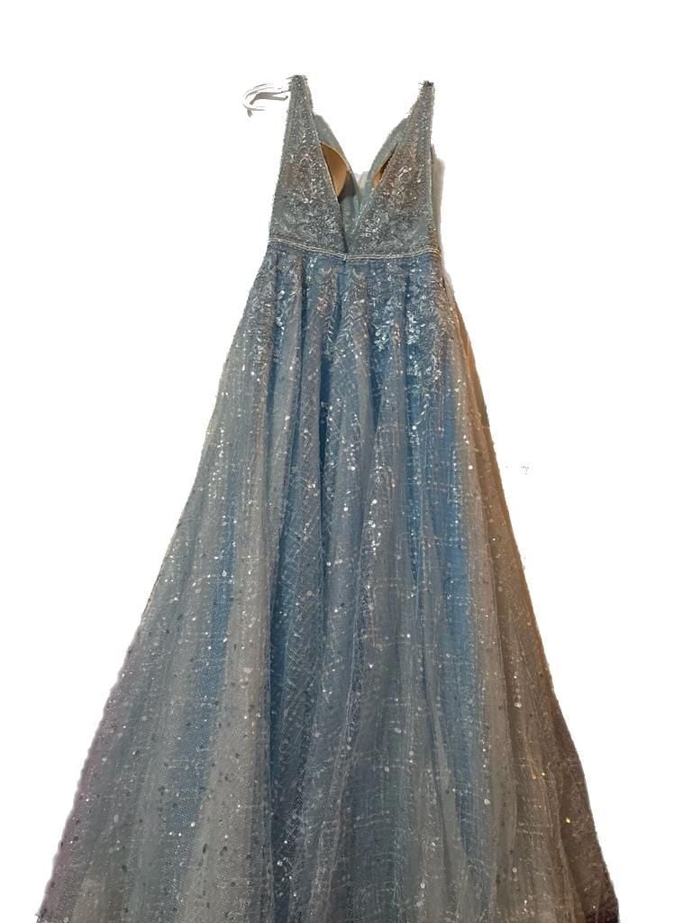 Ellie Wilde by Mon Cheri EW121057 Blue V-Neck Sequined Lace Prom Gown 2