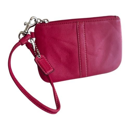 Coach Deep Pink Leather Logo Wristlet Pouch #42230 2