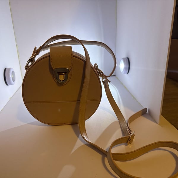 JustFab Taupe Round Vegan Leather Canteen Crossbody Bag