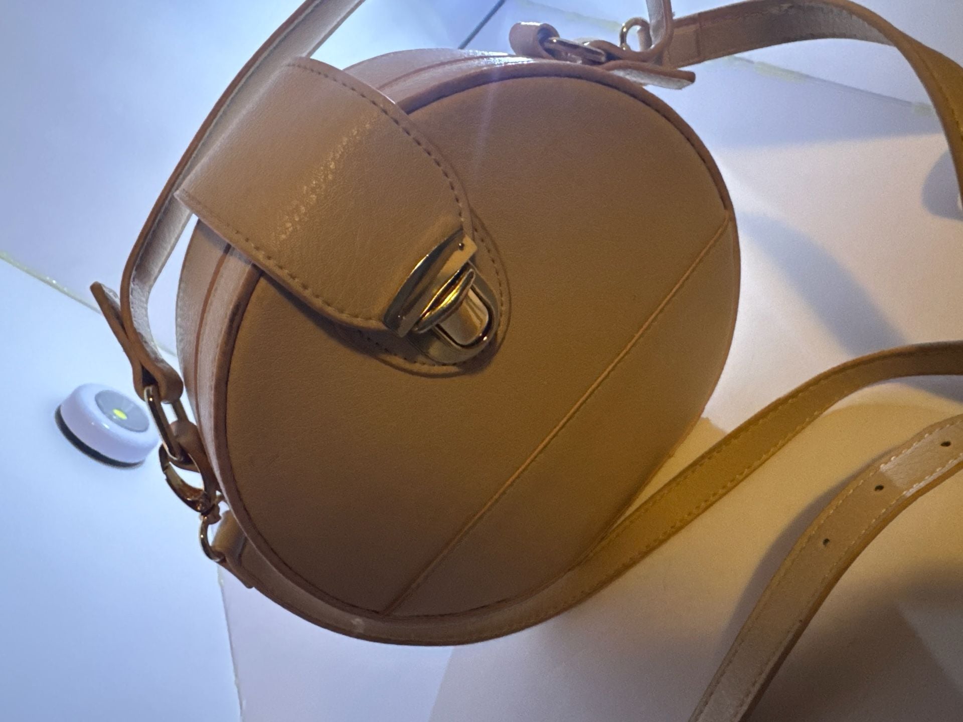 JustFab Taupe Round Vegan Leather Canteen Crossbody Bag 9