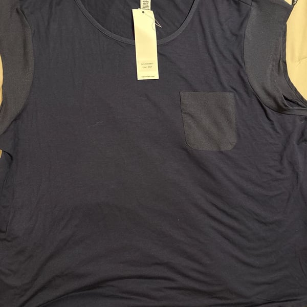 Calvin Klein Women's Plus Size 1X Navy Blue Pocket Tee Contrast Short Sleeve Blouse