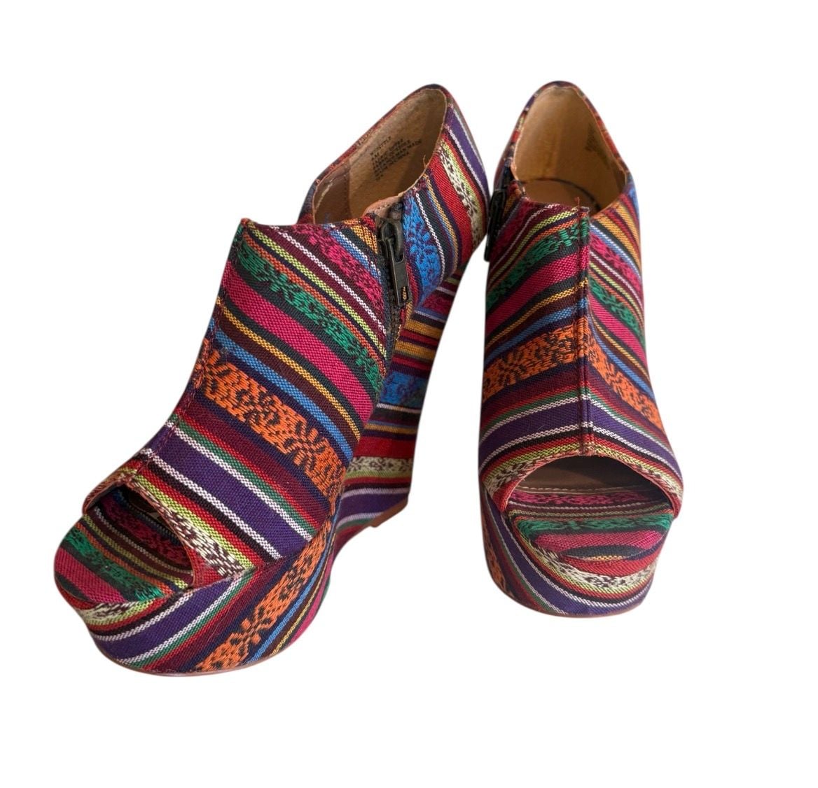 Steve Madden Whistle Multicolor Tribal Print Fabric Platform Wedge Heels 2