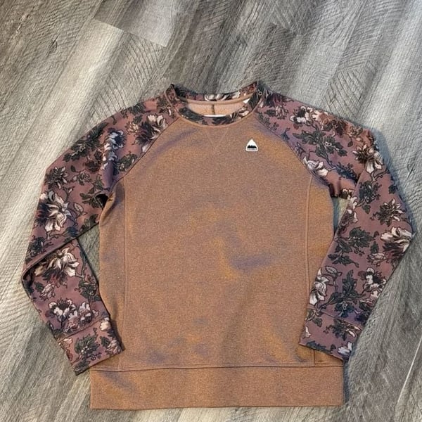 Burton Women's Oak Crewneck Pullover Sweatshirt - Brown with Floral Sleeves Size S