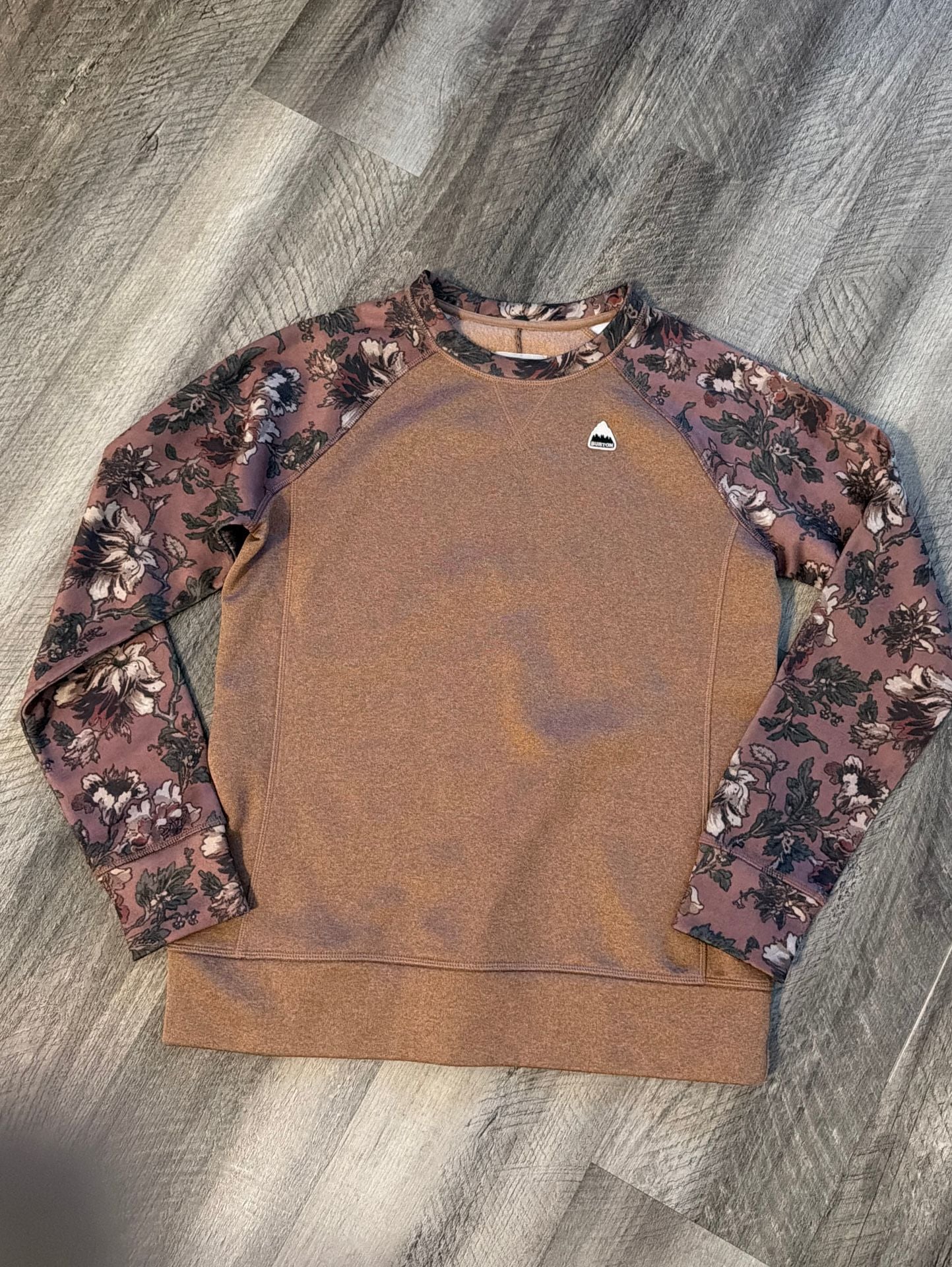 Burton Women's Oak Crewneck Pullover Sweatshirt - Brown with Floral Sleeves Size S 3