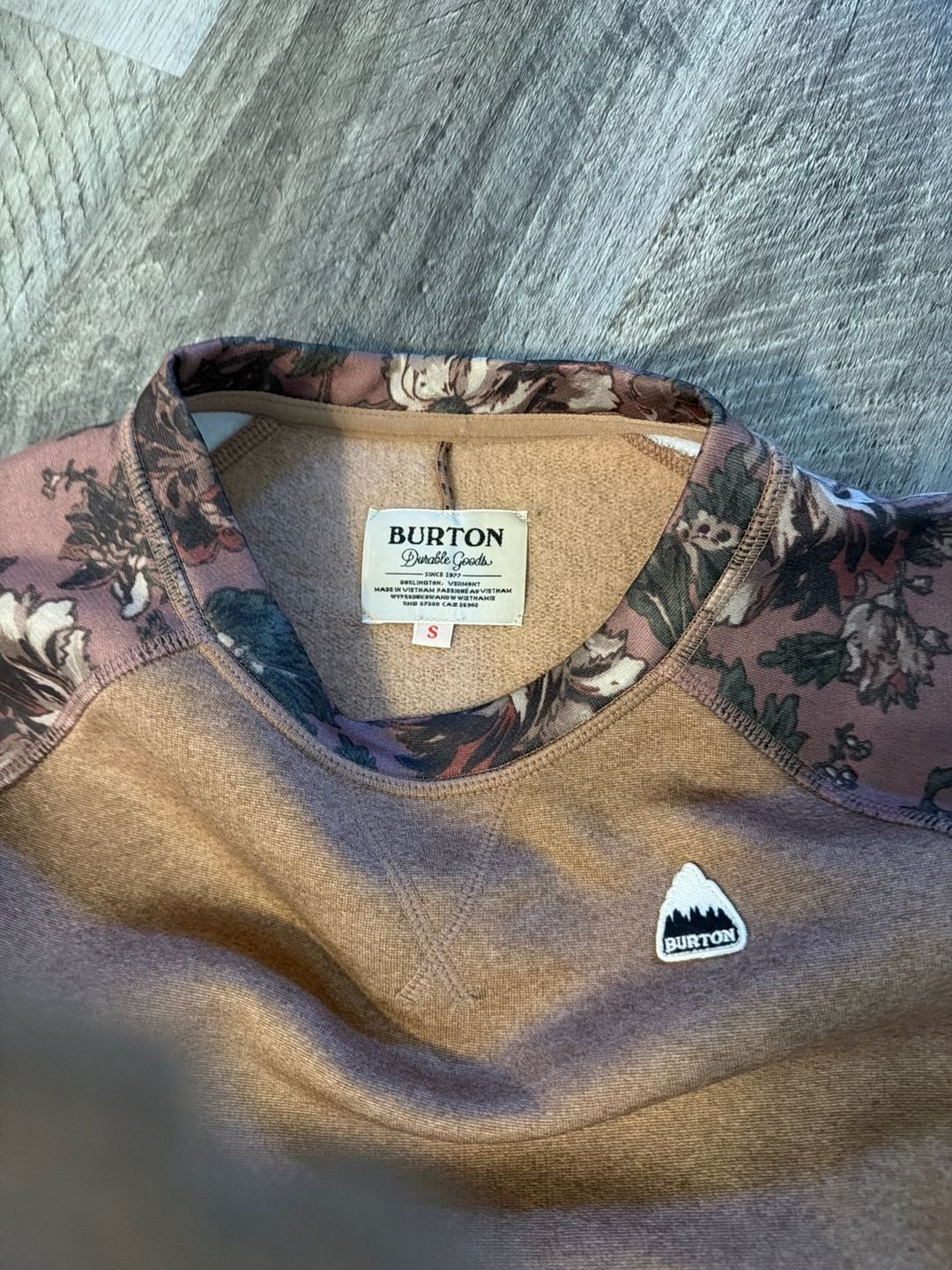 Burton Women's Oak Crewneck Pullover Sweatshirt - Brown with Floral Sleeves Size S 4