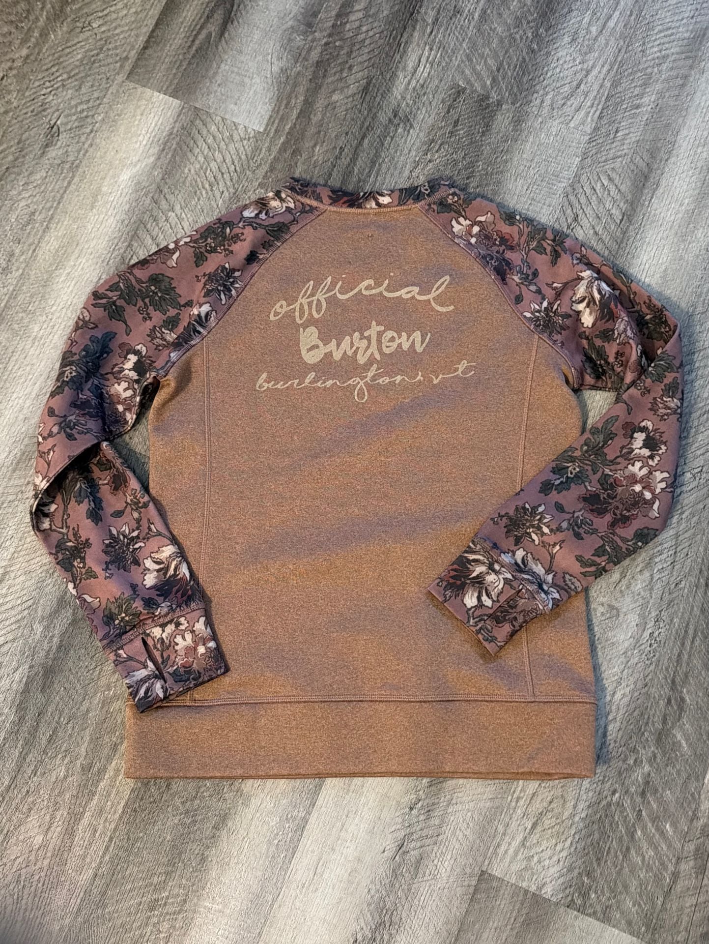 Burton Women's Oak Crewneck Pullover Sweatshirt - Brown with Floral Sleeves Size S 5