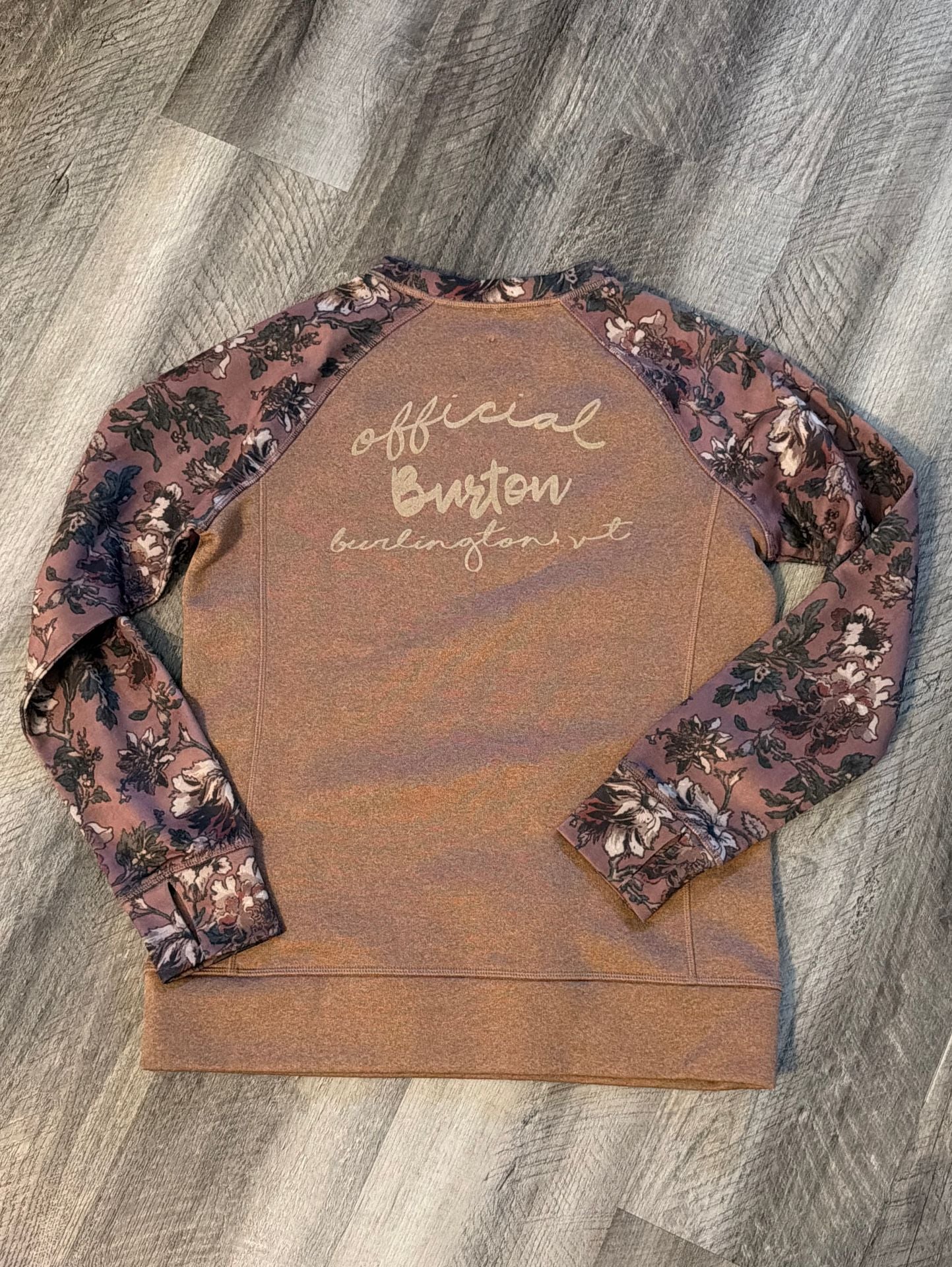 Burton Women's Oak Crewneck Pullover Sweatshirt - Brown with Floral Sleeves Size S 6