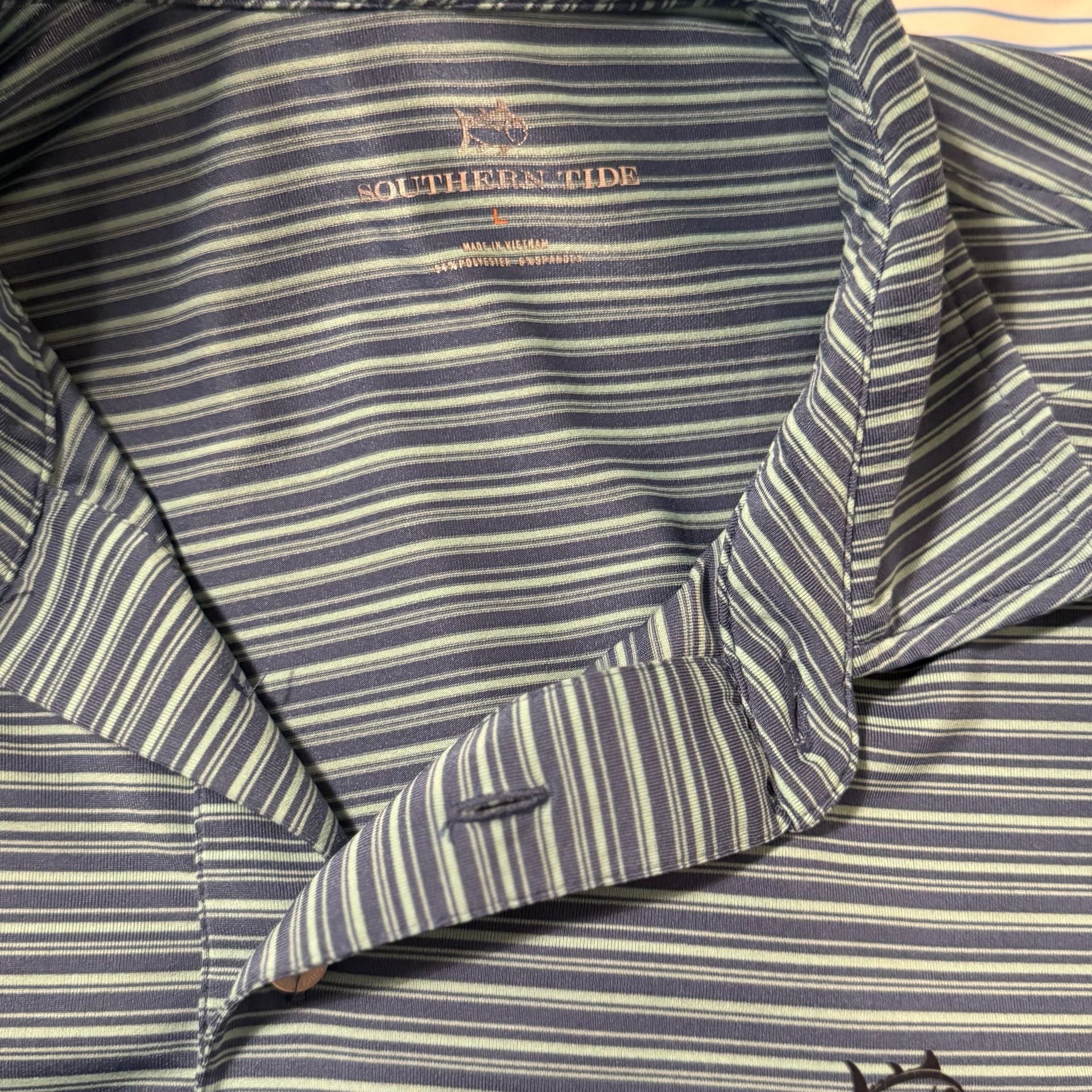Southern Tide Men's Short Sleeve Blue Striped Performance Polo Large 5