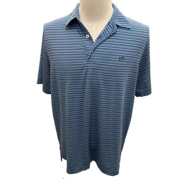 Southern Tide Men's Short Sleeve Blue Striped Performance Polo Large