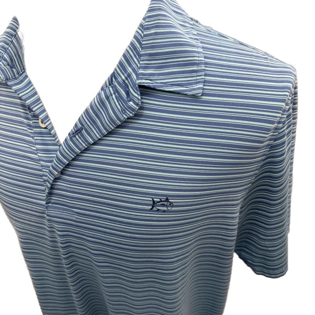 Southern Tide Men's Short Sleeve Blue Striped Performance Polo Large 4