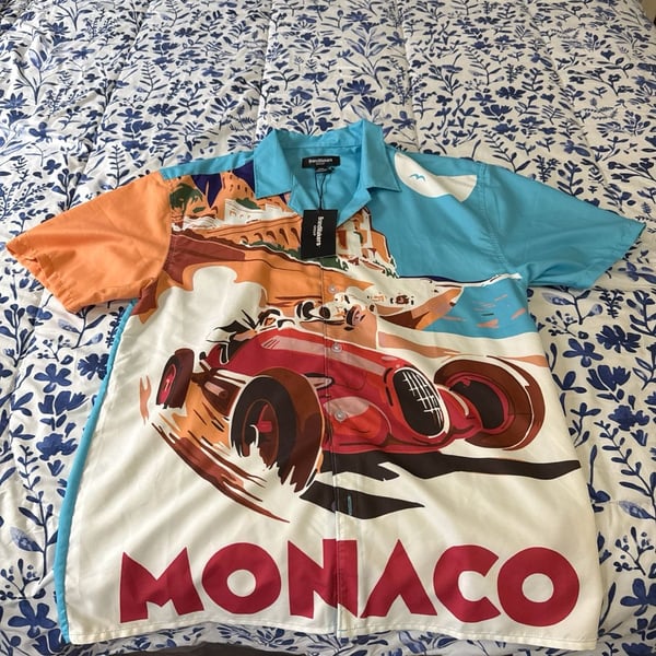 BrandMakers Monaco Grand Prix Vintage Racing Print Button-Down Shirt