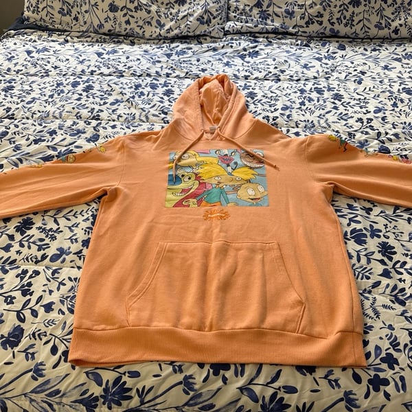 Nickelodeon 90s Cartoon Characters Graphic Peach Hoodie Rugrats Hey Arnold Ren & Stimpy