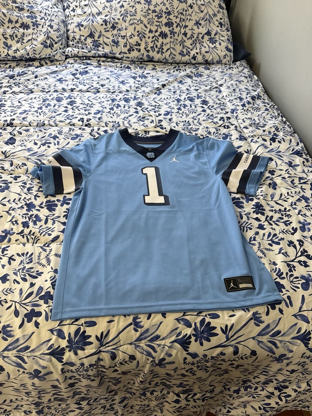 Jordan Brand North Carolina Tar Heels #1 Carolina Blue Game Football Jersey 2