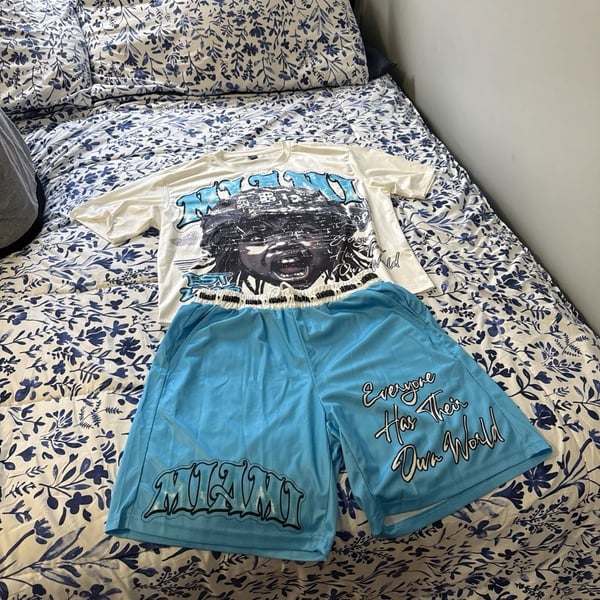 ROMWE Street Life Men's 2-Piece Miami Graphic T-Shirt and Mesh Shorts Set