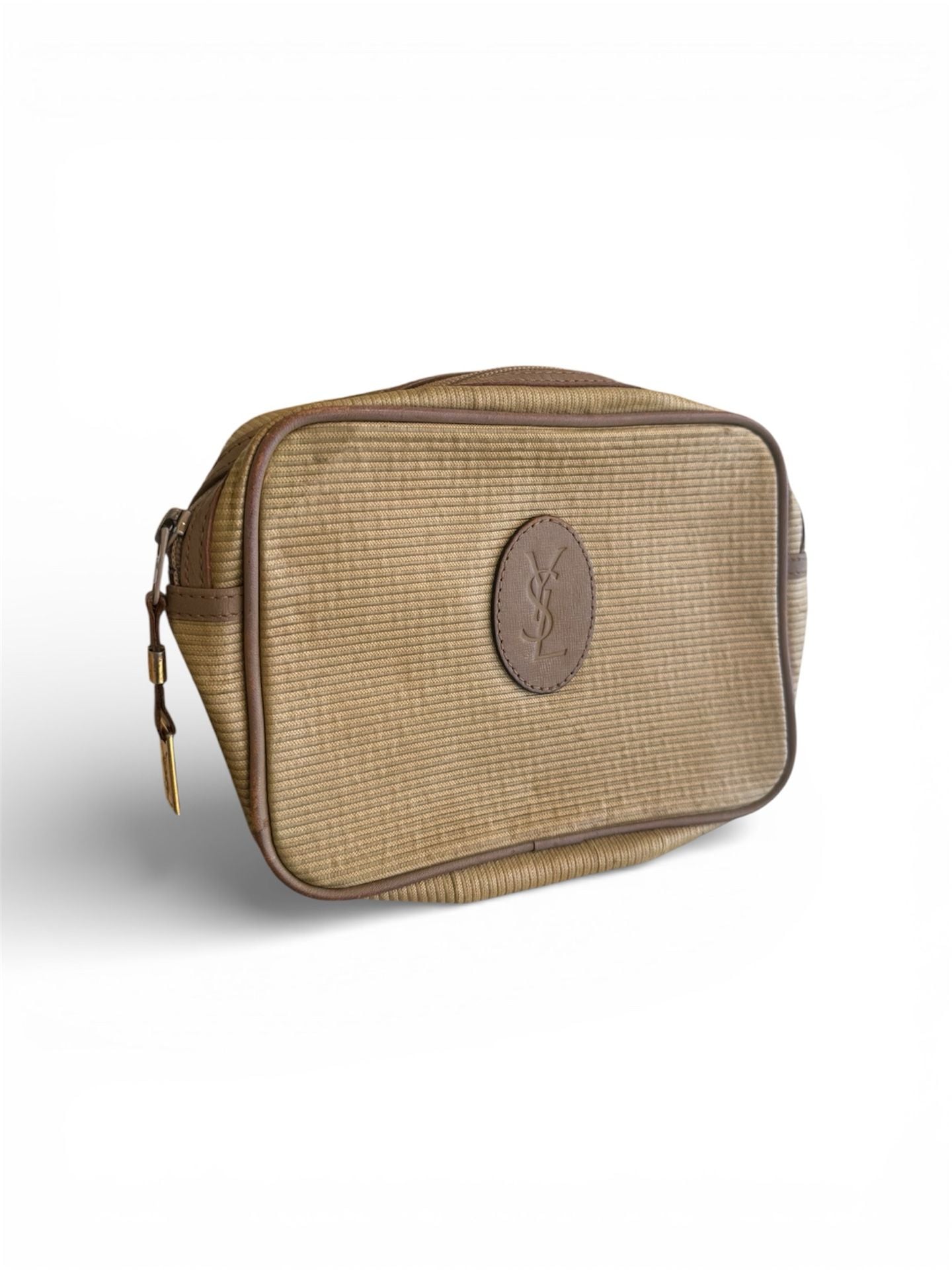 Vintage Yves Saint Laurent Ribbed Canvas Pouch Toiletry Bag 2