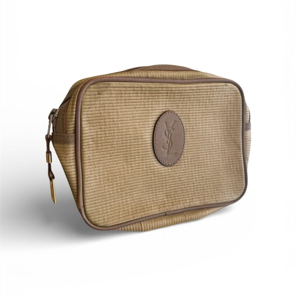 Vintage Yves Saint Laurent Ribbed Canvas Pouch Toiletry Bag