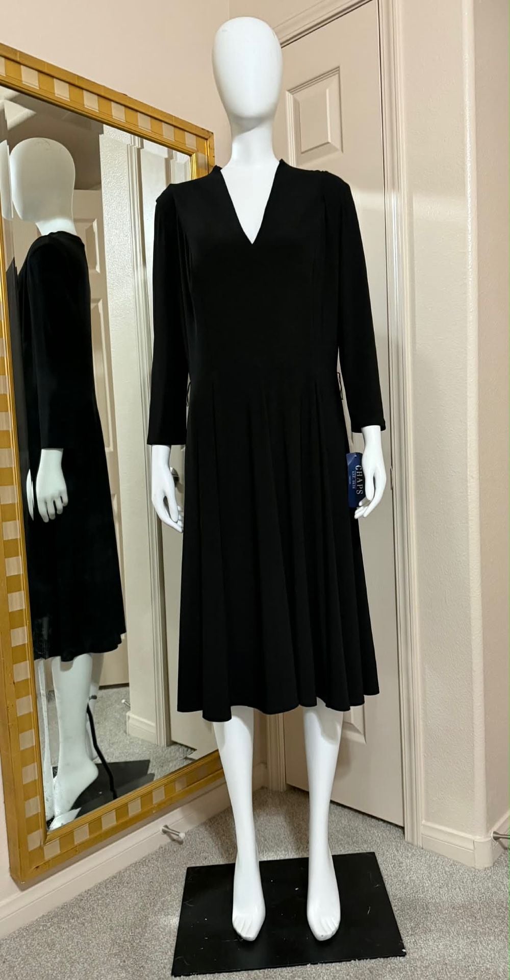 Chaps Black V-Neck Long Sleeve Fit & Flare Midi Dress 2