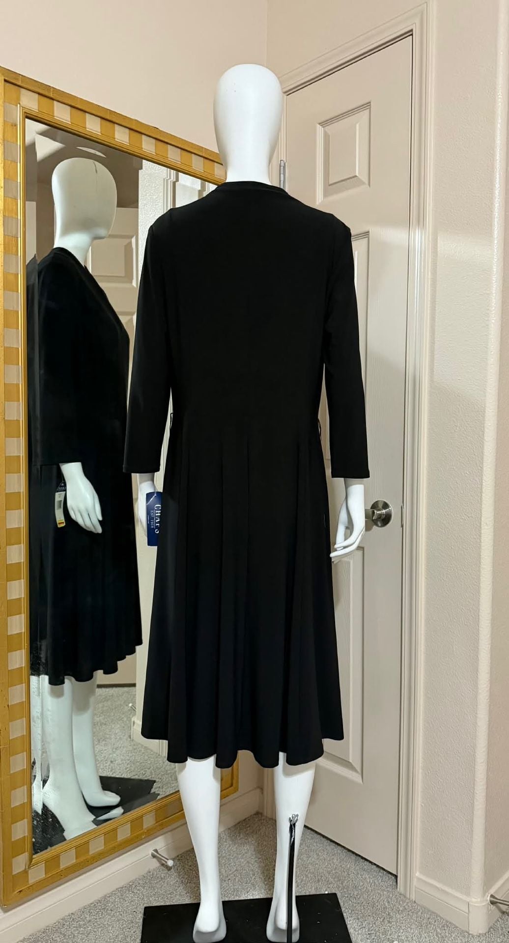 Chaps Black V-Neck Long Sleeve Fit & Flare Midi Dress 3