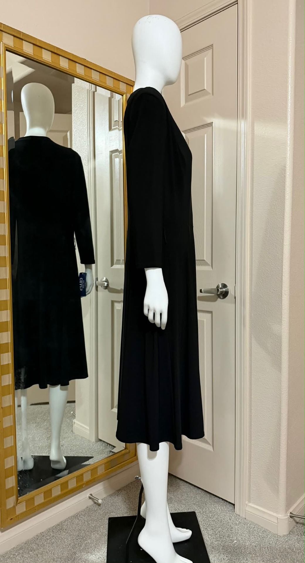 Chaps Black V-Neck Long Sleeve Fit & Flare Midi Dress 4