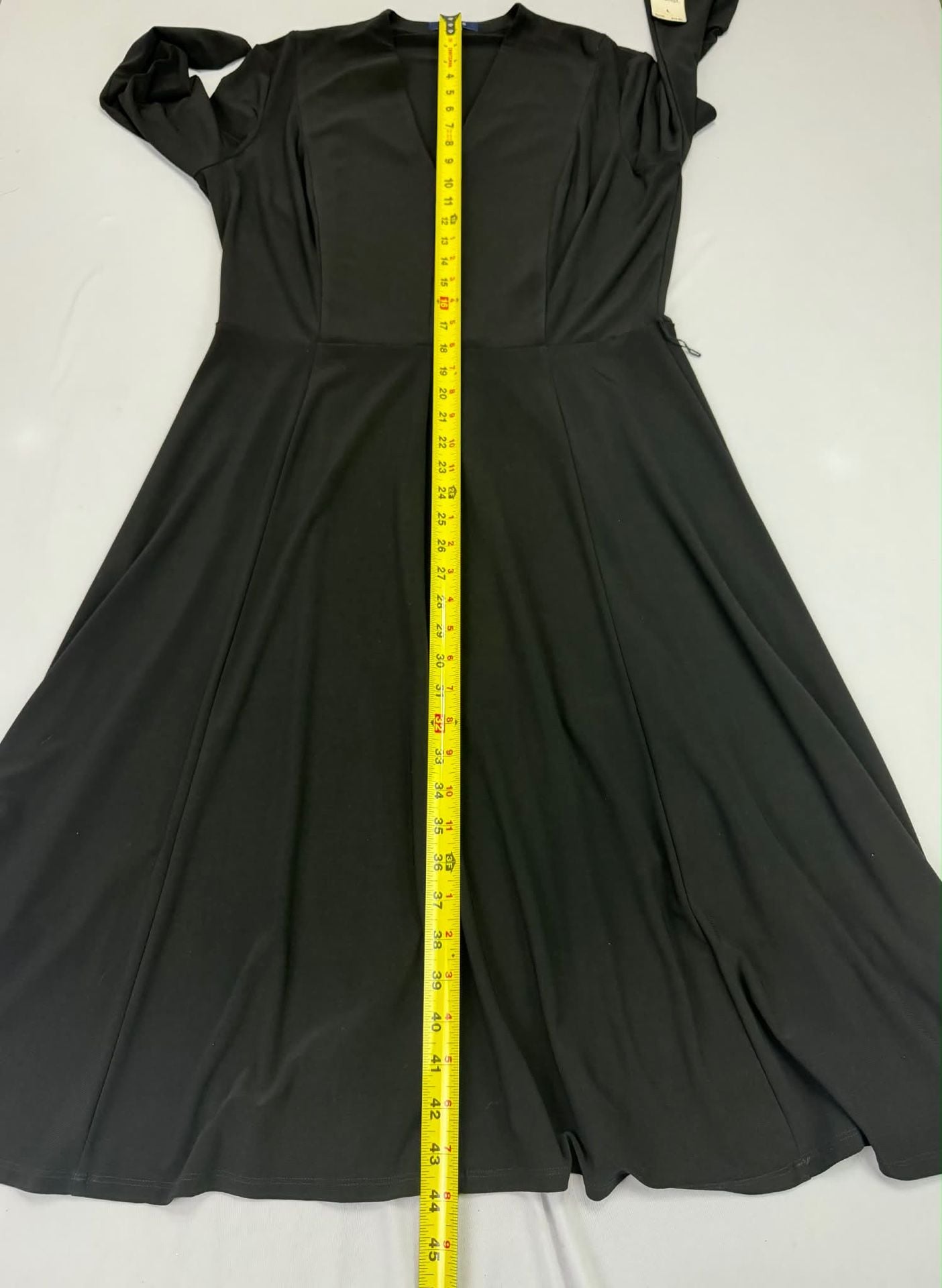 Chaps Black V-Neck Long Sleeve Fit & Flare Midi Dress 6