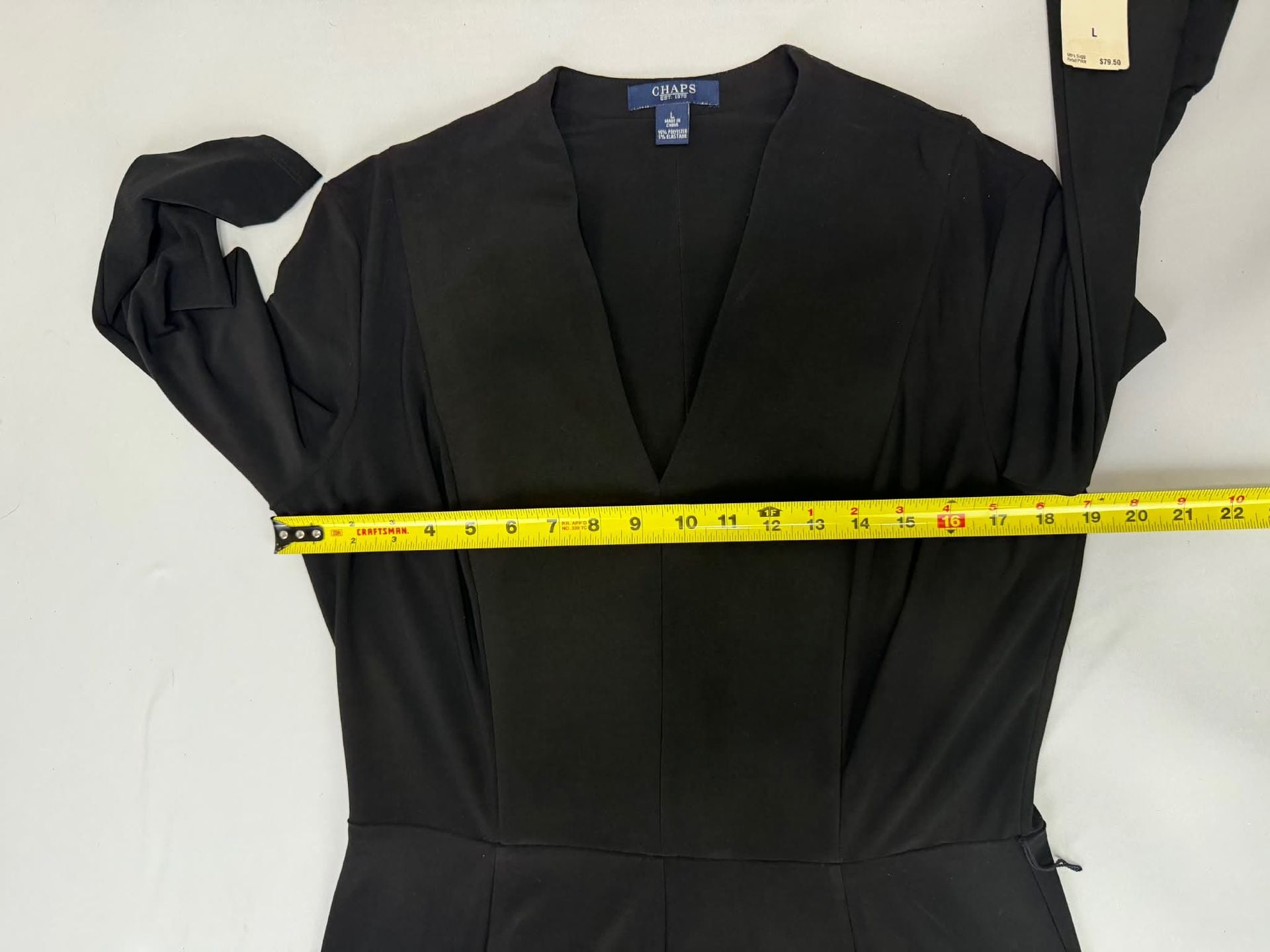 Chaps Black V-Neck Long Sleeve Fit & Flare Midi Dress 8
