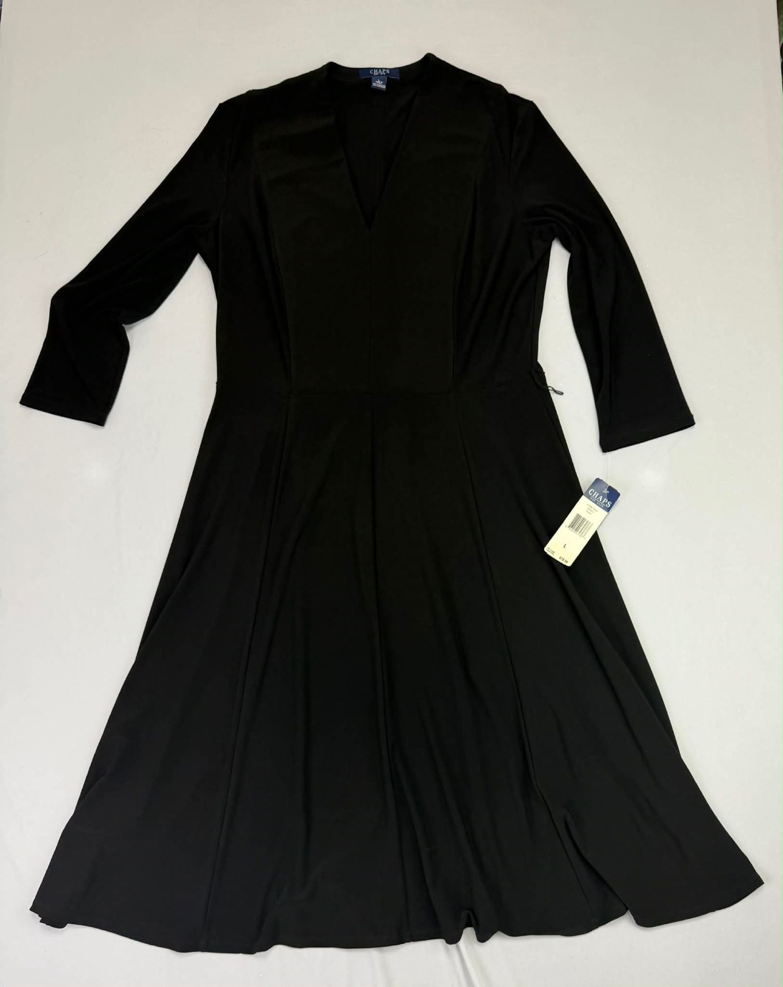 Chaps Black V-Neck Long Sleeve Fit & Flare Midi Dress 10