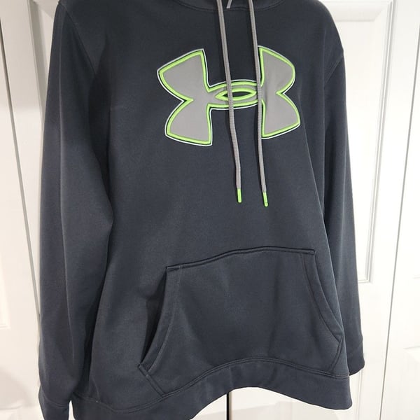 Under Armour Men's Loose Big Logo Hoodie 2XL Black/Gray/Neon Green