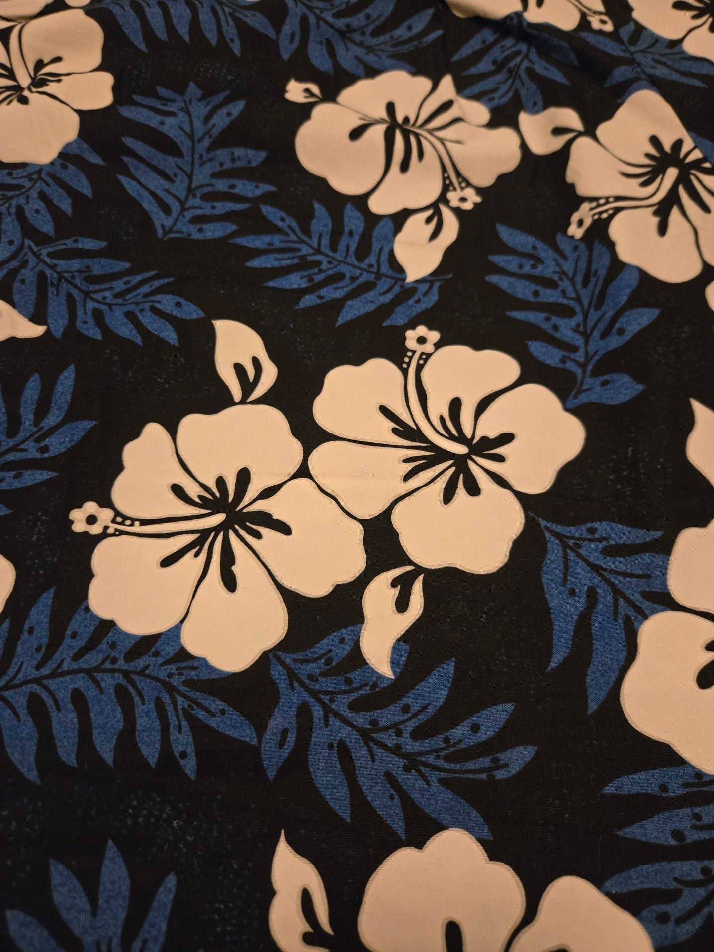 Vintage RJC Men's XL Hawaiian Shirt Blue/Black Hibiscus Floral Aloha Made in USA 8