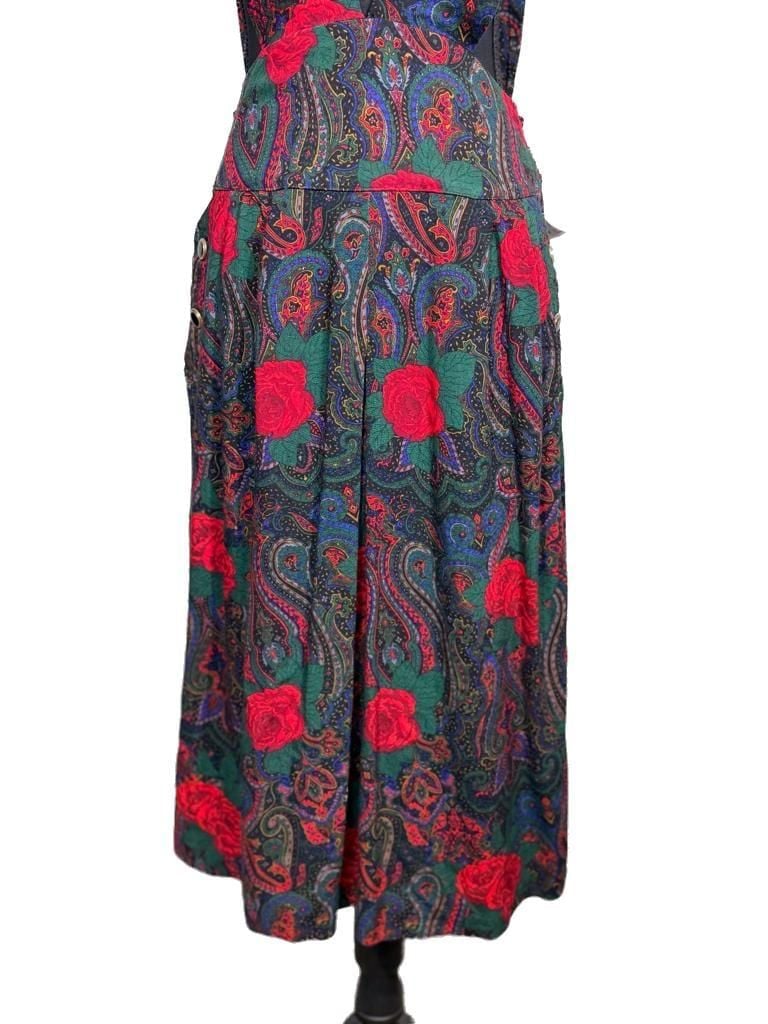 Vintage Plaid Paisley Rose Green and Red Pinafore 29in Waist Cottagecore Eclectic Prairie Homestead 4