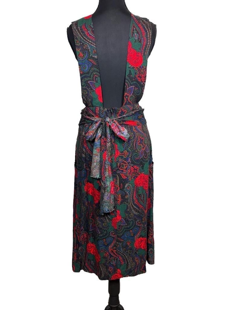Vintage Plaid Paisley Rose Green and Red Pinafore 29in Waist Cottagecore Eclectic Prairie Homestead 5