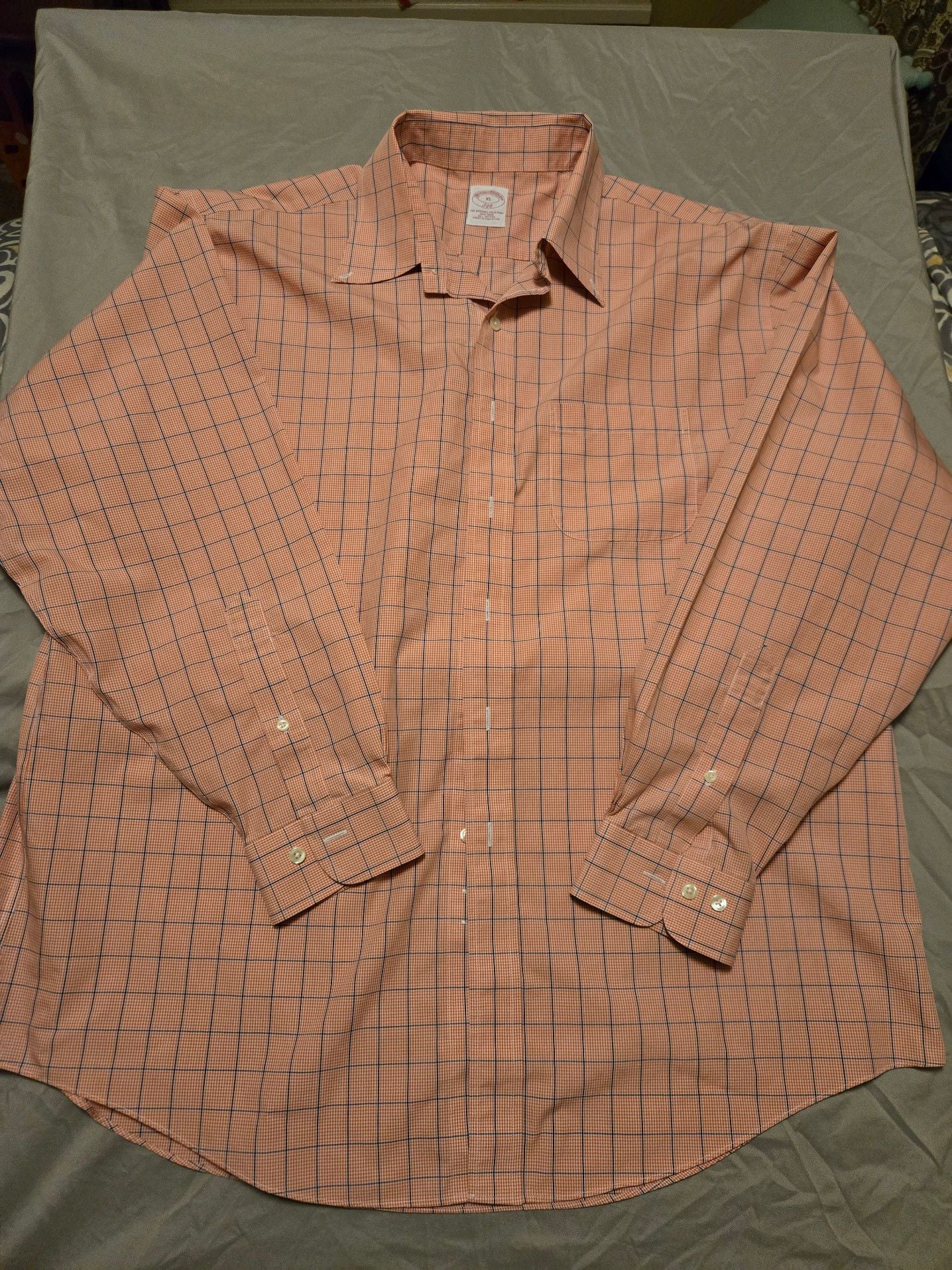 Brooks Brothers "346" Long Sleeve Button Up Mens XL Orange Check Shirt 2