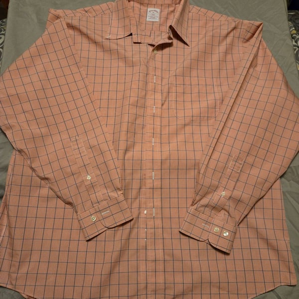 Brooks Brothers "346" Long Sleeve Button Up Mens XL Orange Check Shirt 