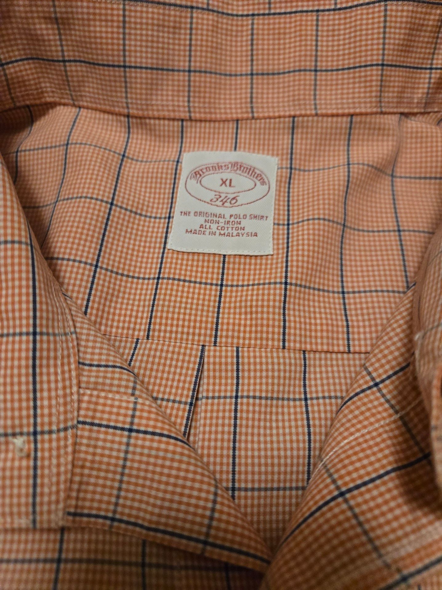 Brooks Brothers "346" Long Sleeve Button Up Mens XL Orange Check Shirt 3