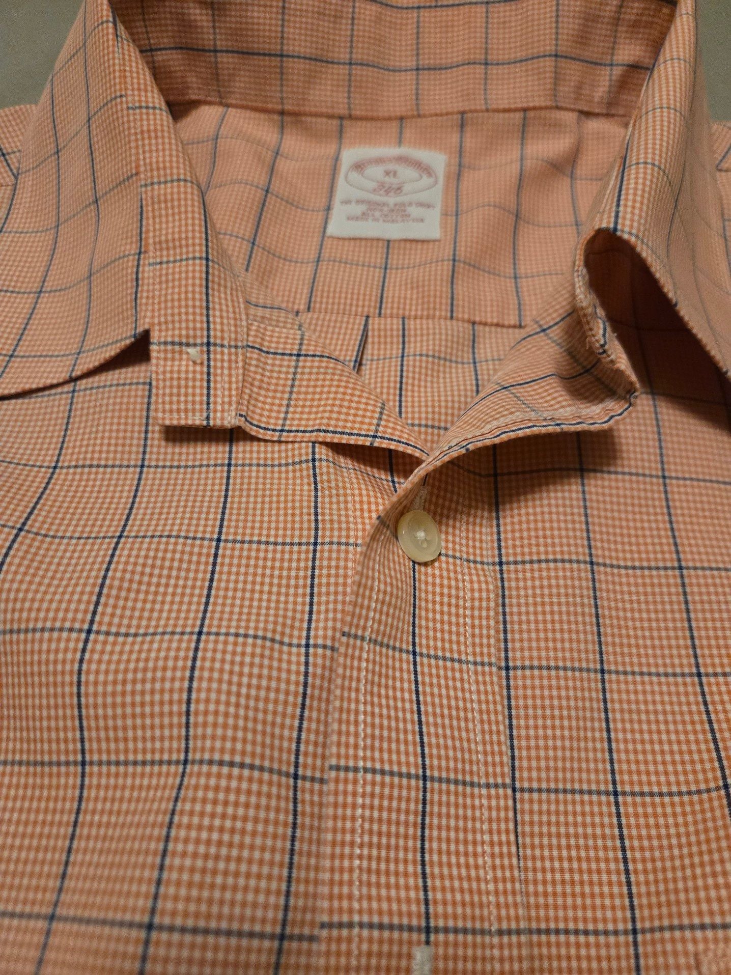 Brooks Brothers "346" Long Sleeve Button Up Mens XL Orange Check Shirt 4