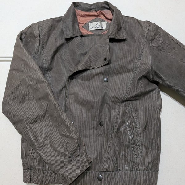 Vintage Liaison Pinstripe Double Breasted Bomber Jacket, Grey, Small