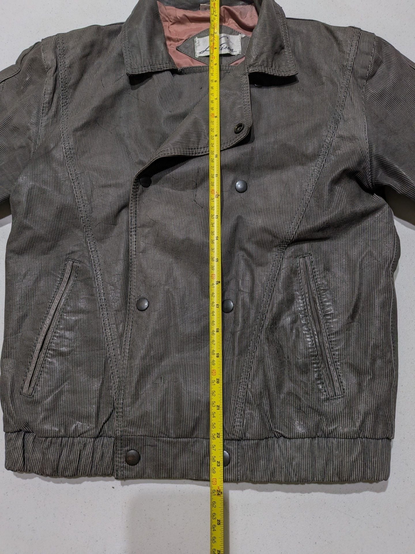 Vintage Liaison Pinstripe Double Breasted Bomber Jacket, Grey, Small 9
